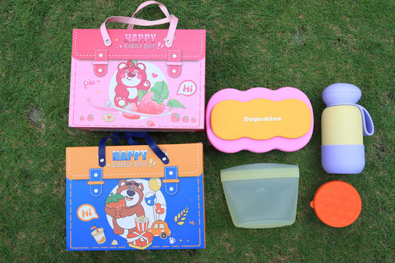 مجموعه هدیه ناهار سیلیکونی ماکارون ️ جعبه بنتو تقسیم شده ، بطری فولاد ضد زنگ 304 ، کیسه غذایی سیلیکونی و ظروف ذخیره سازی ظروف تعطیلات سازگار با محیط زیست