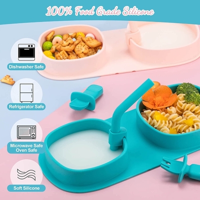 قیمت خوب ست ظرف غذاخوری سیلیکونی قابل استفاده در مایکروویو FDA، بشقاب مکش بدون بو با درب آنلاین