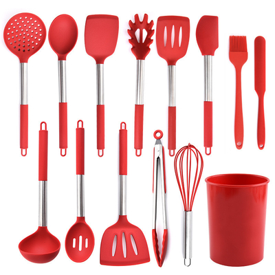 قیمت خوب 14 قطعه آشپزخانه آشپزی سیلیکون ابزار بسته بندی با دستگیره فولاد ضد زنگ ابزار آشپزخانه بسته بندی برای آشپزخانه غیر چسب آنلاین