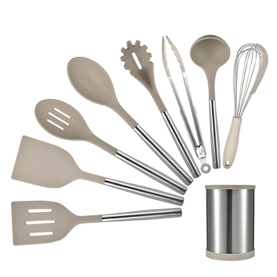 9pcs سیلیکون آشپزخانه وسایل آشپزخانه مجموعه Nonstick آشپزخانه با استیل ضد زنگ دستگیره ترنر Tong,Spatula,چنگال برس