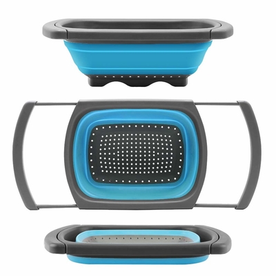 سیلیکون Colander فولدر قابل انعطاف بیش از سینک سبزیجات / میوه Colanders فولدر (6Quart) با دسته کشنده