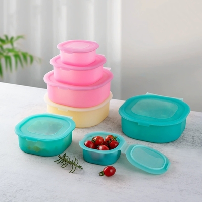قیمت خوب ظرف‌های نگهداری غذای سیلیکونی مربعی، بسته‌ی 3 عددی - درجه‌ی غذایی، فاقد BPA، قابل استفاده در مایکروویو و ماشین ظرفشویی، درپوش‌های ضد نشت، طراحی انباشته‌شونده و کم‌جا ایده‌آل برای آماده‌سازی غذای سالم، جعبه‌های ناهار بچه‌ها آنلاین