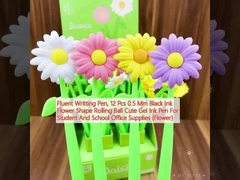 قلم نوشتاری روان، 12 عدد 0.5 میلی متر جوهر سیاه شکل گل توپ رولینگ قلم جوهر ژل زیبا برای دانش آموزان و لوازم اداری مدرسه (گل)
