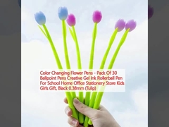 قلم های گل تغییر رنگ - بسته ای از 30 قلم توپ قلم های گل خلاق قلم رولر بال برای مدرسه خانه دفتر دفترچه فروشگاه ادوات اداری بچه ها دختران هدیه، سیاه 0.38mm (Tulip)